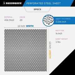 Sandbaggy Perforated Steel Sheet 12″ x 12″ – Perforated Metal Sheet – 20 Gauge