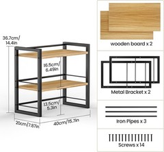 Office Desk Shelf Organizer, Wood 15.7 L x 7.87 W x 14.4 H inches, Black