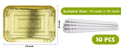 10 PCS Gold Rectangle Trays, Heavy Duty Disposable Paper Cardboard for Platters,