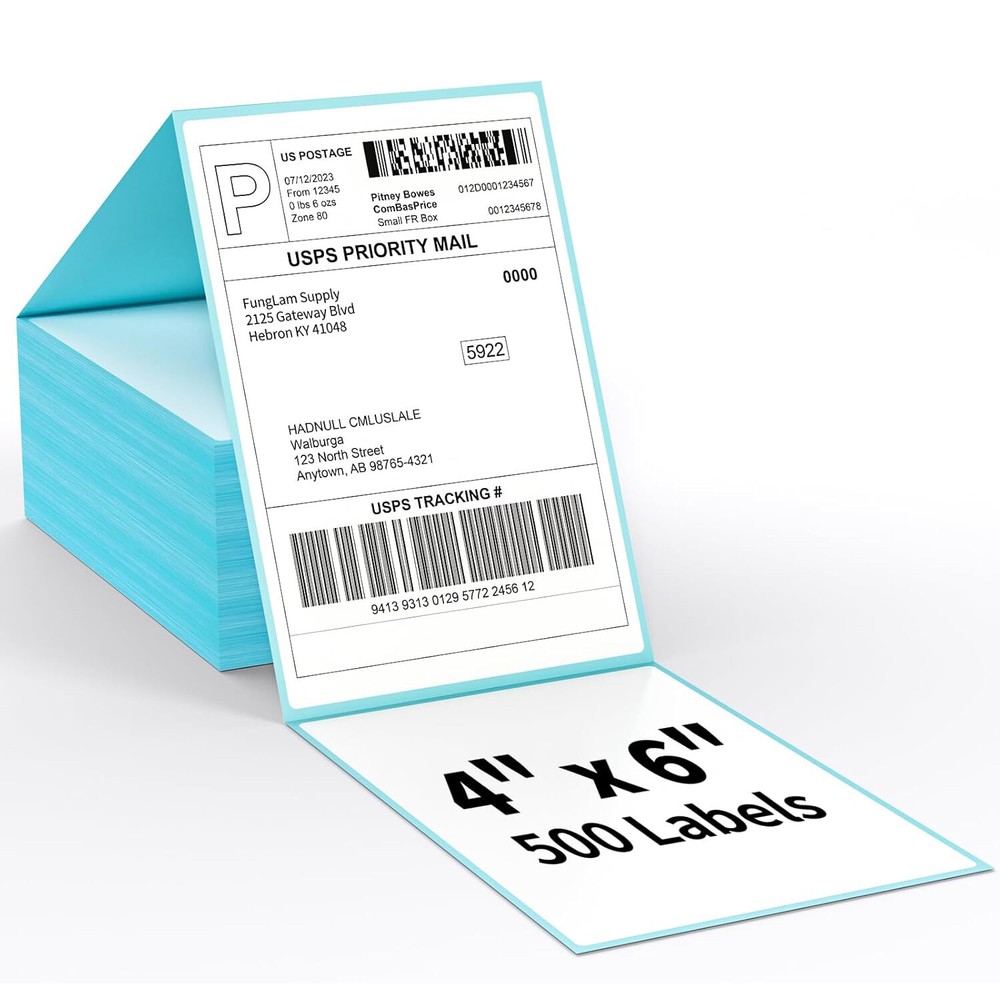 500Labels 4×6 Fanfold Perforated Direct Thermal Shipping Labels for Zebra Rollo