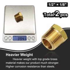 1/2 inch NPT Male to 1/8 inch NPT Female Brass Pipe Fitting Adapter Pack of 2