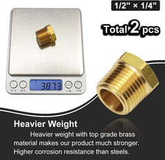2Pcs 1/2 Inch NPT Male to 1/4 Inch NPT Female Reducer Brass Pipe Hose Tube Fitti