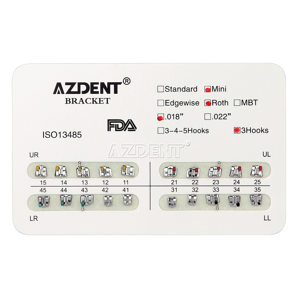 AZDENT Dental Orthodontic Braces Brackets Mini Roth.022 Hook345/Arch Wire Nature