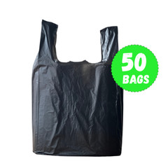 T-Shirt Plastic Grocery Shopping Bags 1/6 Large 21 x 6.5 x11.5 BLACK (50-200 ct)