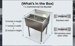 11×14in Stainless Steel Commercial Ice Bin w/Sliding Lid Drainage Ice Chest