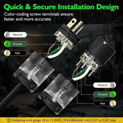 1 Set 20A Female Extension Cord Ends Replacement, Lighted Plug and Black