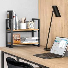 Office Desk Shelf Organizer, Wood 15.7 L x 7.87 W x 14.4 H inches, Black
