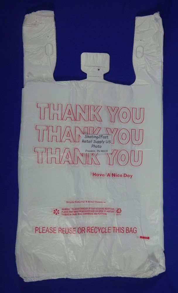 Qty. 100 THANK YOU T-Shirt Bags Plastic 11.5″ x 6.5″ x 22″ Retail Shopping