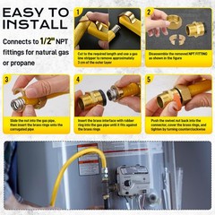 38FT 1/2″ CSST Gas Line 1/2In Natural Flexible Gas Line with 2 Male Adapter Fit