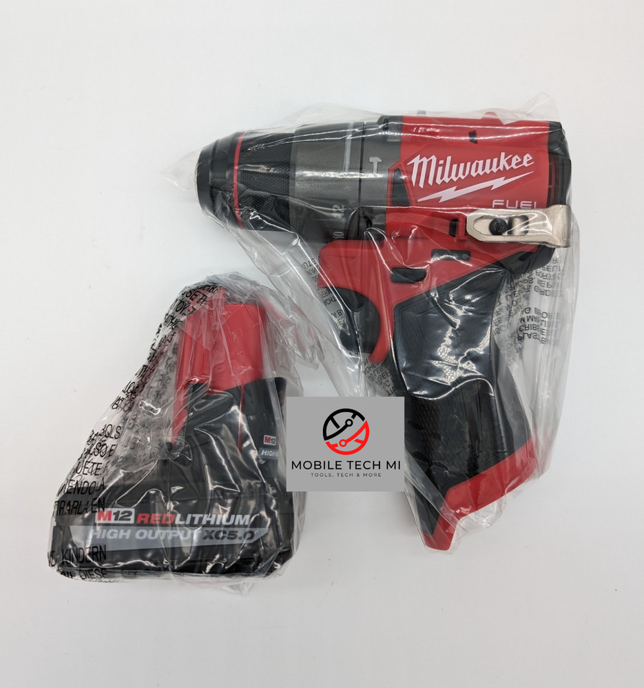 New Milwaukee FUEL M12 3404-20 1/2″ Hammer Drill Driver + 5.0 HO 5.0 Ah Battery