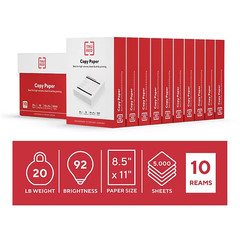 TRU RED Copy Paper 8.5×11 Letter 20lb 92 Bright 500 Sheets White/10-Ream