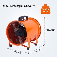 12 in Utility Blower Exhaust Fan with 32.8 ft Duct 3500 r/min & 3500 CFM