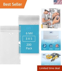 6 Mil, Extra Heavy-Duty, 3″ x 5″ Clear Plastic Reclosable Zip Bags, Puncture-…