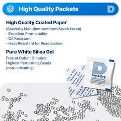 1 gram X 50 PK “Dry&Dry”Silica Gel Desiccant Packets – Reusable(FDA Compliant)