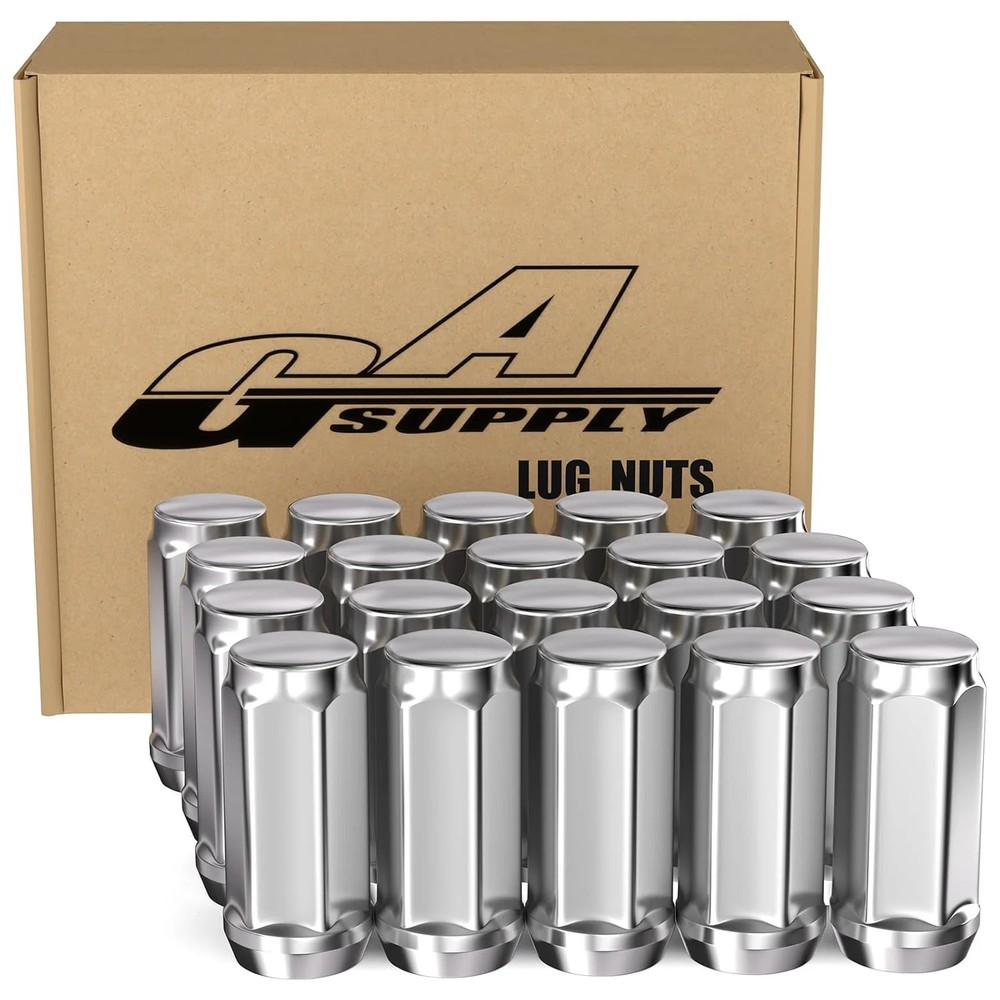 GAsupply 20pcs 1/2-20 Lug Nuts Long, 1/2 x20 Chrome Lug nut Closed End Bulge Aco