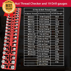 Nut & Bolt Thread Checker Gauge Standard Metric Screw Size Identifier 55pcs