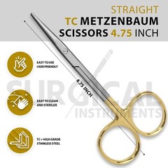 T/C Metzenbaum Scissors Straight 4.75″ Tungsten Carbide Surgical German Grade
