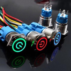 Latching Push Button Power Switch 16mm 12V LED ON OFF Waterproof Stainless Steel