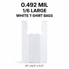 White T-Shirt Carryout Grocery Bags 1/6 Large 21×6.5×11.5 0.492 Mil