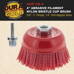 4″ Abrasive Filament Nylon Bristle Cup Brush, Sanding Scuffing, 5/8″ Thread 1/4″