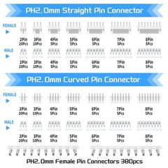29Values 600PCS JST PH 2.0 MM Connector Kit 2.0MM 2 3 4 5 6 7 8 Pin Female Male