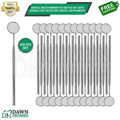100 Pcs Dental Mouth Mirror #5 With Handle ENT Dental Instruments German Grade