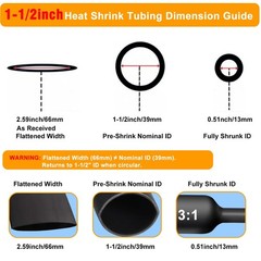 1-1/2in Heat Shrink Tubing 3:1 Dual Wall Waterproof Black Tube 5Ft Roll