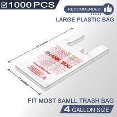 YoYoRain 1000 Pack White Thank You T-Shirt Bags with Handles, 11x6x21 Plastic