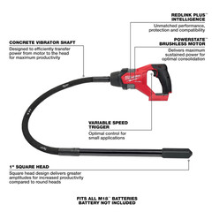 Milwaukee 2910-20 M18 FUEL 4′ Concrete Pencil Vibrator