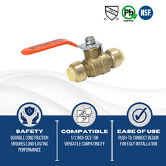 1 PIECE 1/2″ PUSH FIT BALL VALVE WITH REMOVING CLIP