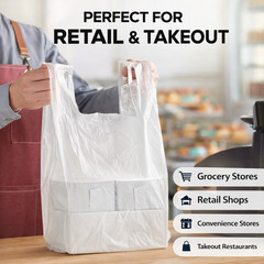 Bags 1/6 Large 21 x 6.5×11.5 .51 Mil T-Shirt Plastic Grocery Shopping Bags Clear