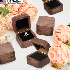 Loetere 6 Pcs Square Wooden Ring Boxes for Wedding Ceremony Mini Black