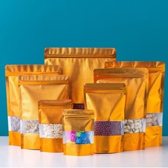 Foil Zip Lock Resealable Bags Stand Up Pouches Food Grade Heat Seal Window Gold