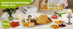 10 PCS Gold Rectangle Trays, Heavy Duty Disposable Paper Cardboard for Platters,