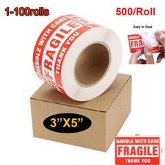 3″x5″ Fragile Handle with Care Thank You Shipping Labels Stickers 500 Per Roll