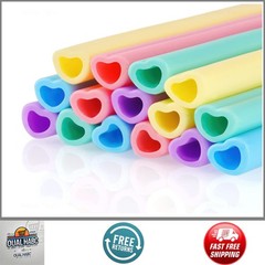 15PCS Heart Shaped Silicone Reusable Drinking Straws 10″ Long BPA-Free for Tumbl