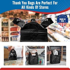 1000 Black T-Shirt Bags 1/6 12″ x 6.5″ x 21″, Plastic Grocery Shopping Bags