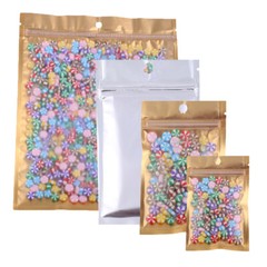 100 Matte Translucent & Gold Silver Mylar Flat Storage Bags with Round Hang Hole