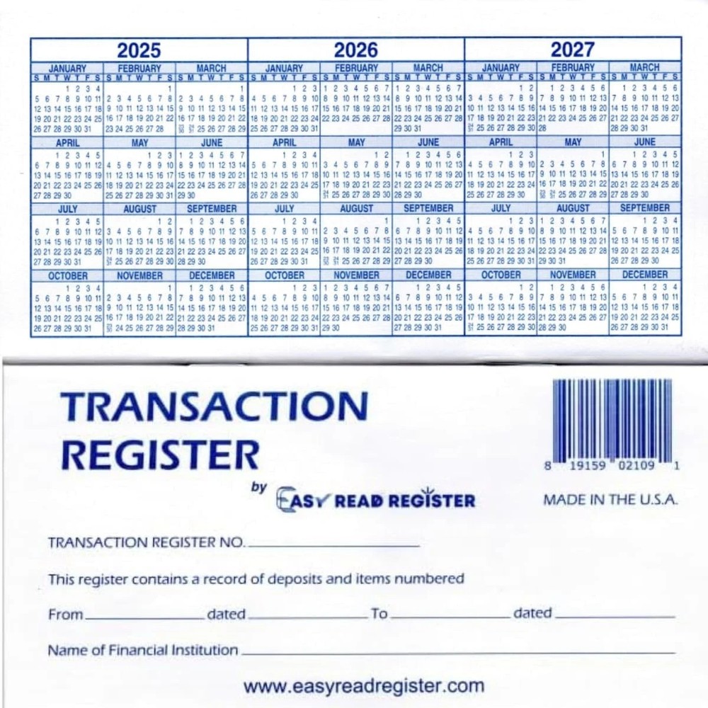 12 Checkbook Transaction Registers 2025-2026-2027 Calendars Check Book Bank …