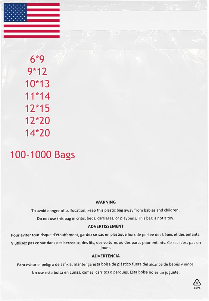 Clear Self-Sealing Poly Bag 1.5mil for Clothes, Apparel, Shipping & Storage