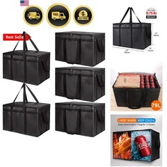 5-Pack Insulated Food Delivery Bag for Hot and Cold Meal, XXX-Large, Grocery …