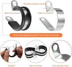 24PCS 1/2 Inch Stainless Steel Cable Clamps with Rubber Cushion Insulated Pipe C