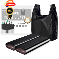 LimonLaviu Black Plastic Grocery Bags, 100 Pack, 1 Count (Pack of 100),