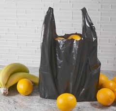 T-Shirt Plastic Grocery Shopping Bags 1/6 Large 21 x 6.5 x11.5 BLACK (50-200 ct)
