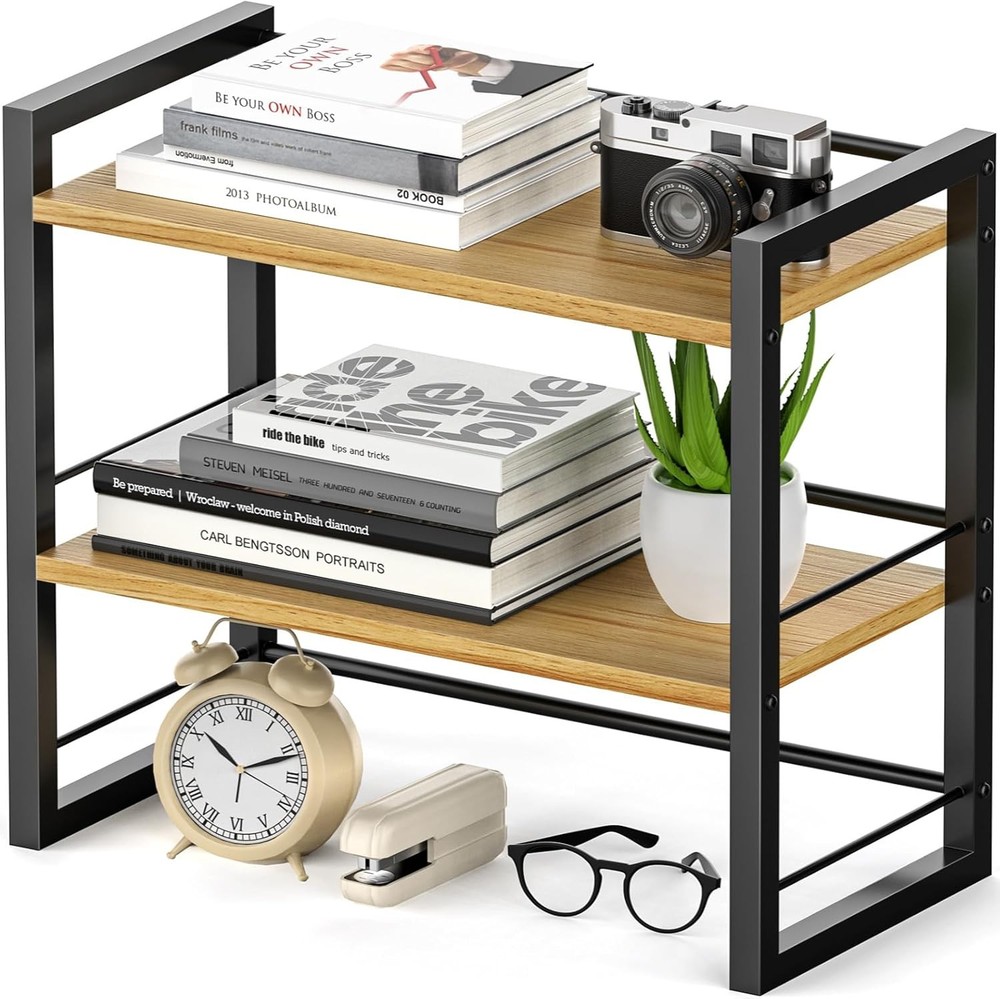 Office Desk Shelf Organizer, Wood 15.7 L x 7.87 W x 14.4 H inches, Black