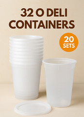 32oz Deli Containers with Lids – 20 Sets, BPA Free, Heavy Duty, Microwavable