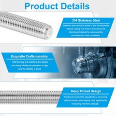1/4″-20 Fully Threaded Rod, 7.9″ Length 304 Stainless Steel Thread Screw