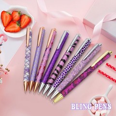 8 Pcs Purple Sparkly Pens for Women – Cute Glitter Ballpoint Pens with 10 Ref…