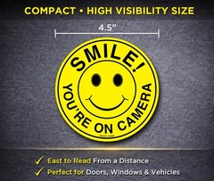 5 PCS 4.5 Inch Circle Smile You’re On Camera Sign Adhesive Vinyl Decal Stick