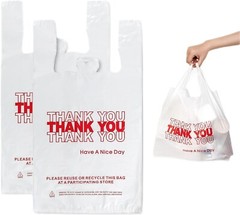 Bags 1/6 Large 21 x 6.5 x 11.5 “Thank You” T-Shirt Plastic Grocery Shopping Bags
